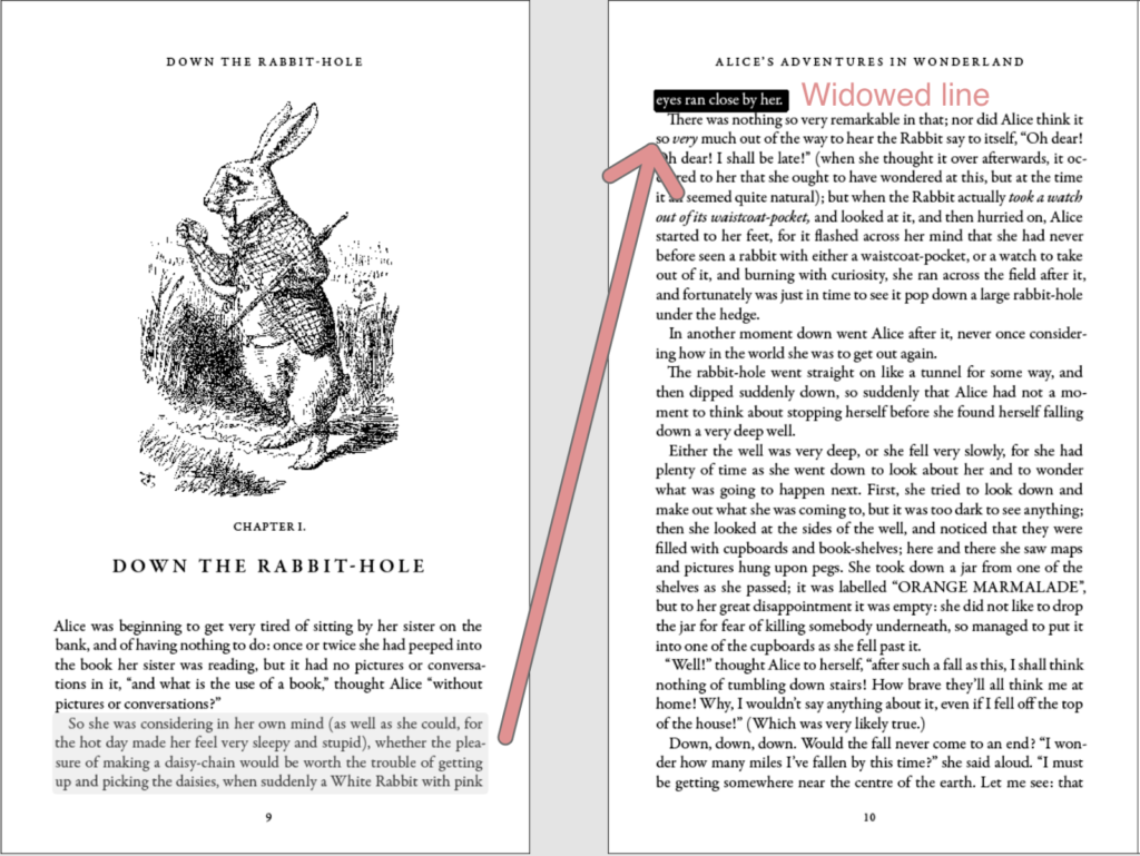 Alice in Wonderland book page with an example of such a typographical error