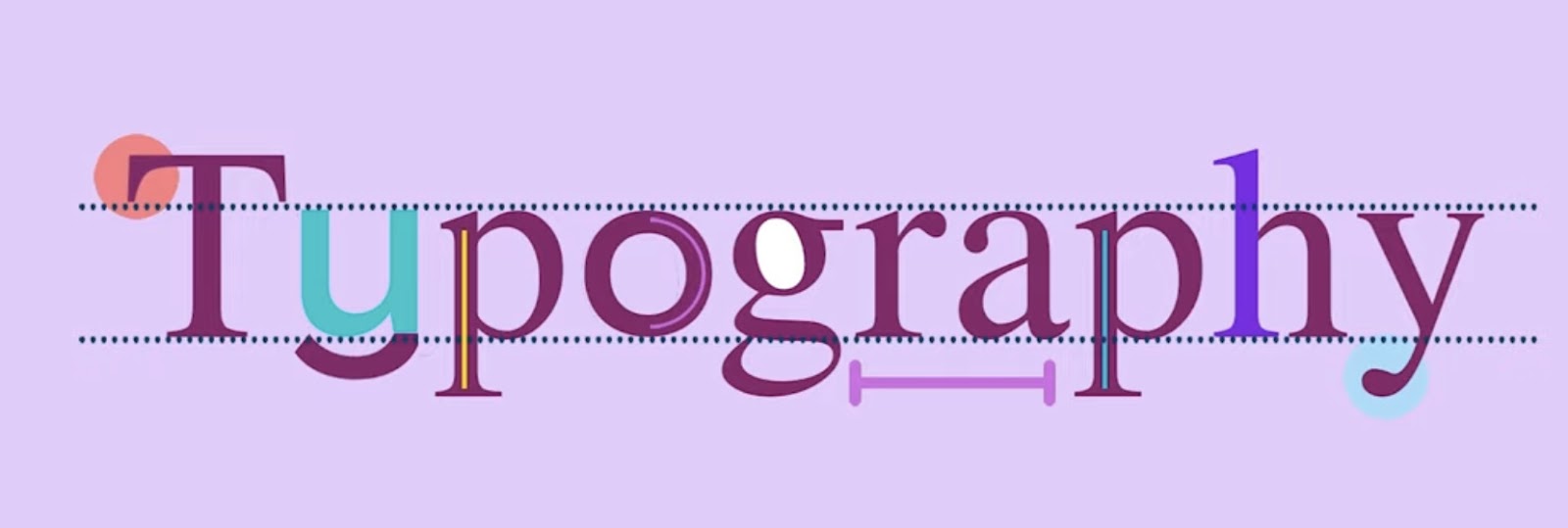 Word "Typography" with each letter decorated with various graphic elements on a purple background