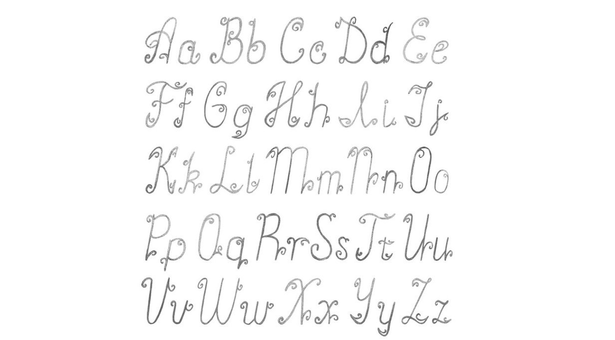 Elegant cursive alphabet with upper and lowercase letters in a sketch style