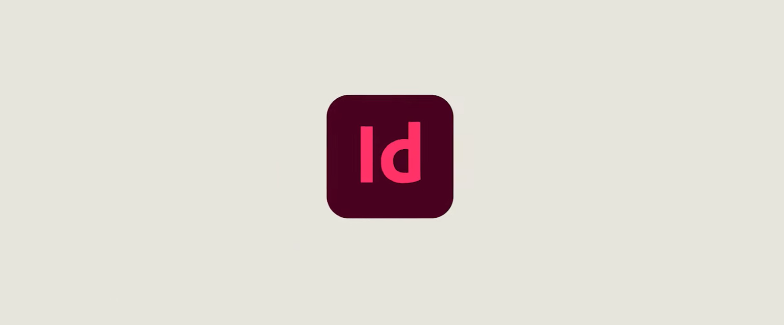 The logo of Adobe InDesign is depicted on a pale background