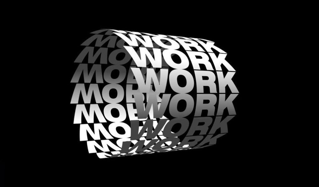 Animated word work on a black background