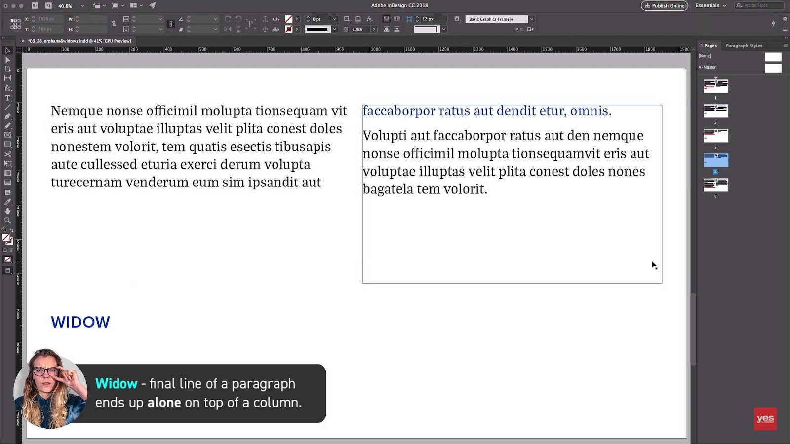 Definition and example of widow in typography