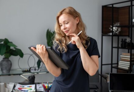 Female designer working on a graphic tablet