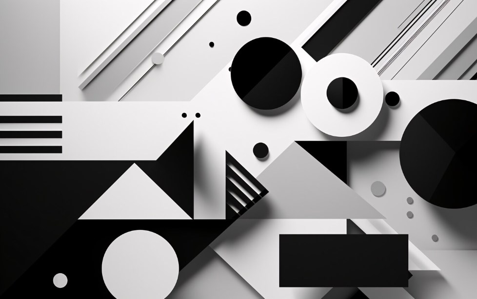 3D abstract design background: black-and-white geometric shapes