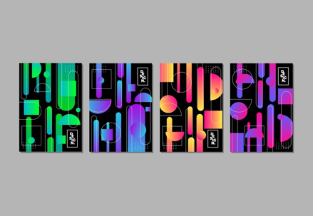 Geometric Shape Posters on Gray Wall