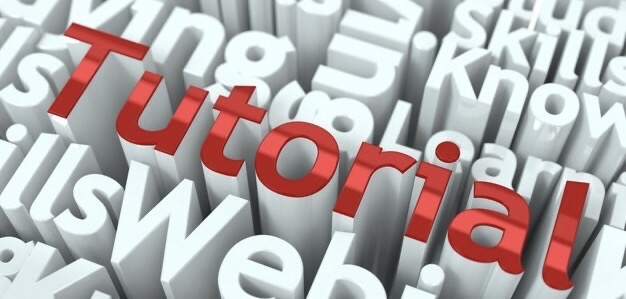 The word "Tutorial" is red and is placed on top of other gray words
